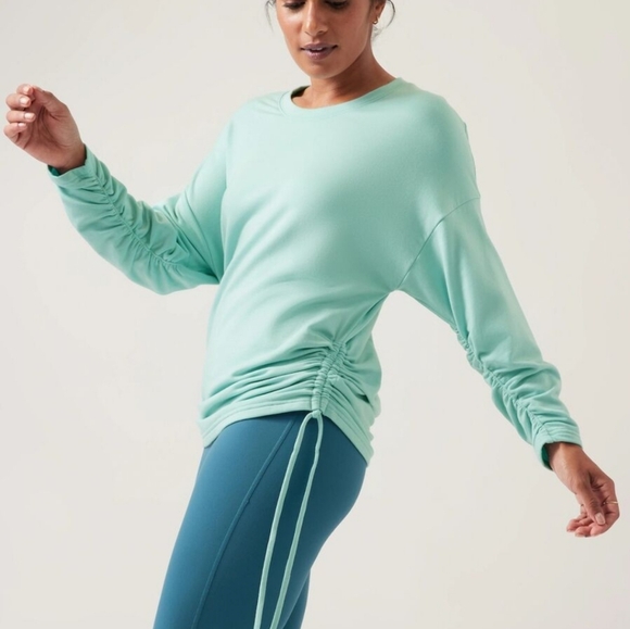 Athleta Lombard Ruched Sweatshirt Light Turquoise Crewneck - Picture 3 of 8
